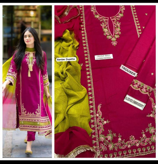 Omal Embroidered Lawn 3Pc With Dye & Dye Bamber Chiffon Dupatta