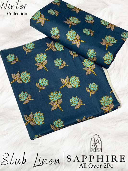 Sapphire Slub Linen All Over Digital Printed 2Pc Winter Collection